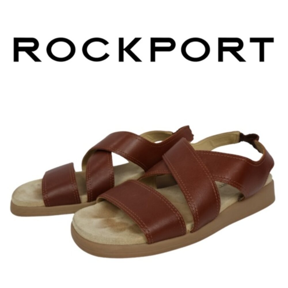 Rockport Women's Brown Leather Strappy Comfort Sandals Adjustable Slingback -8.5